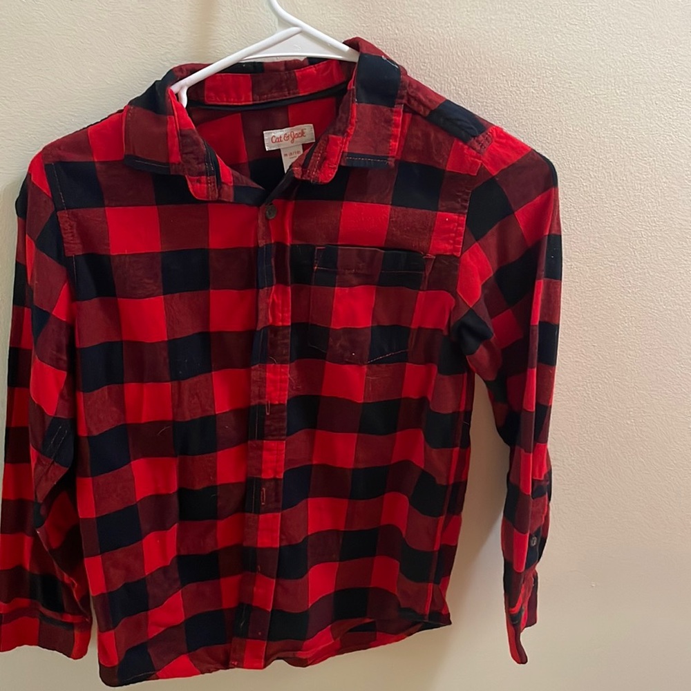 Boys red and black flannel cat and jack